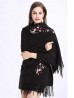 Cashmere Feeling Floral Embroidery Cape W/Sleeves